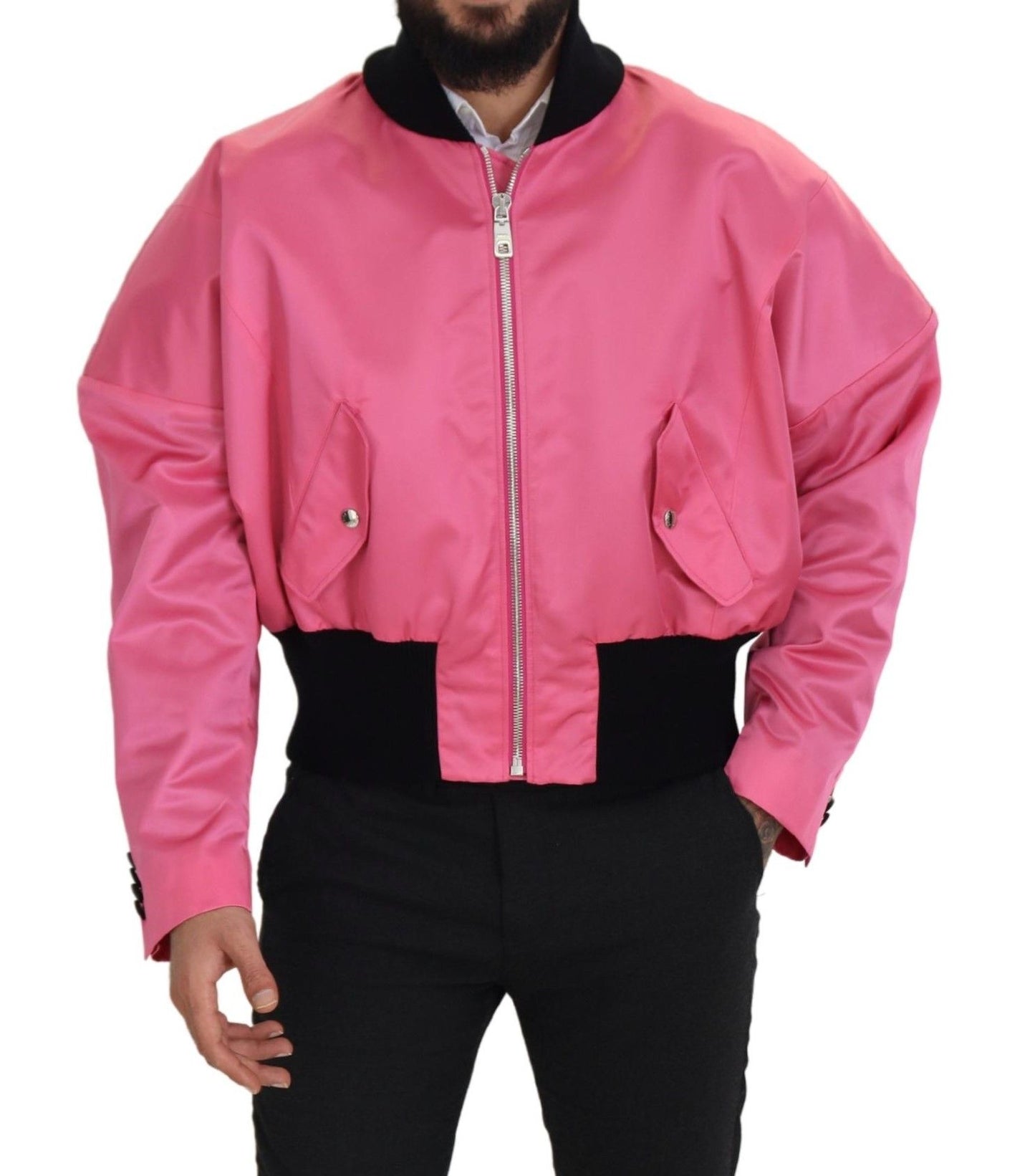 Elegant Pink Nylon Bomber Jacket