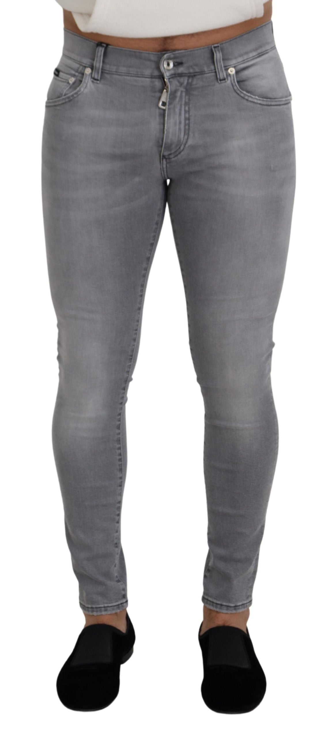 Chic Grey Washed Italian Denim Pants