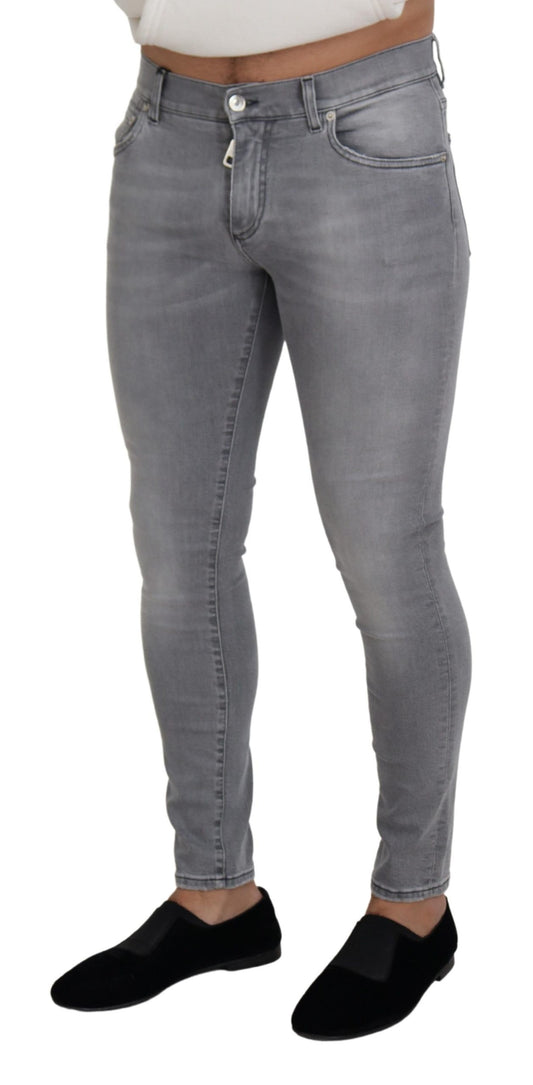 Chic Grey Washed Italian Denim Pants