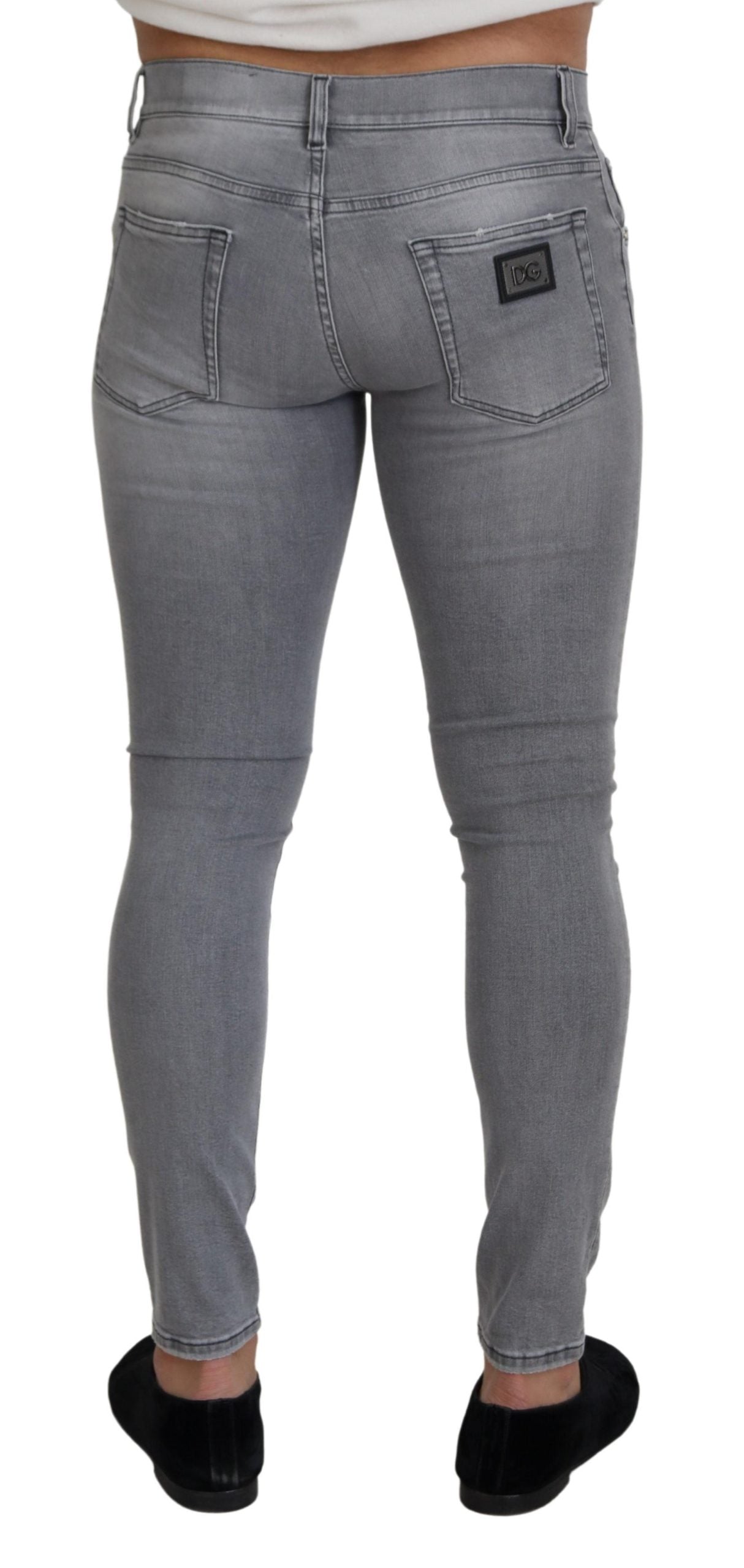 Chic Grey Washed Italian Denim Pants