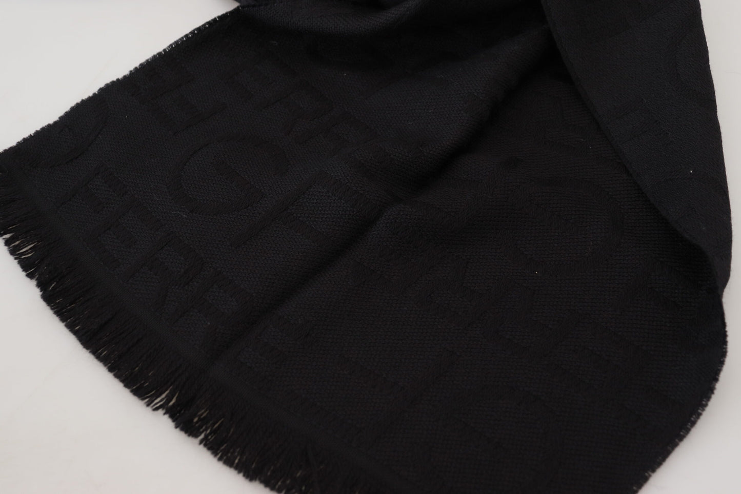 Black Wool Neck Wrap Shawl Fringes Scarf