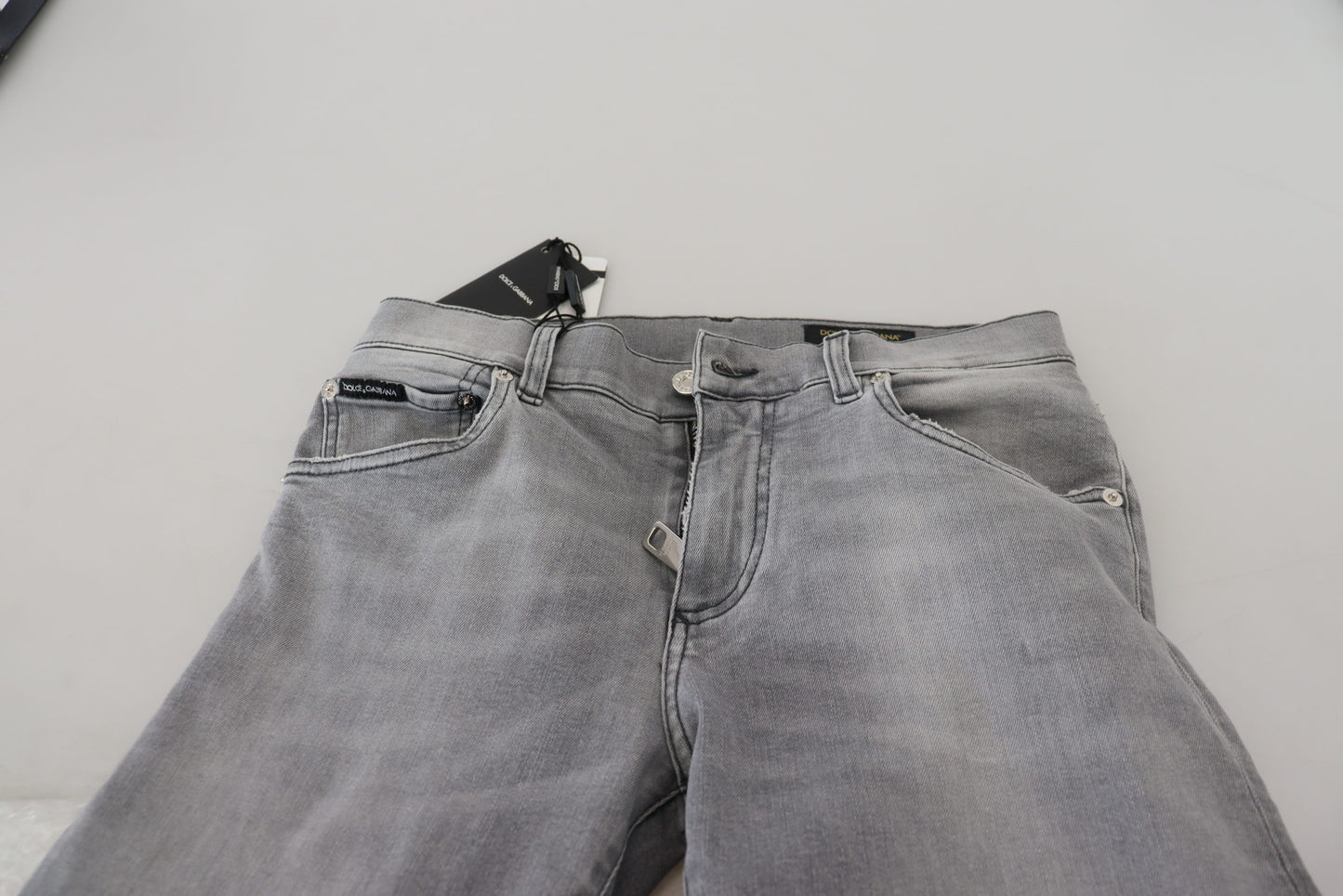 Chic Grey Washed Italian Denim Pants