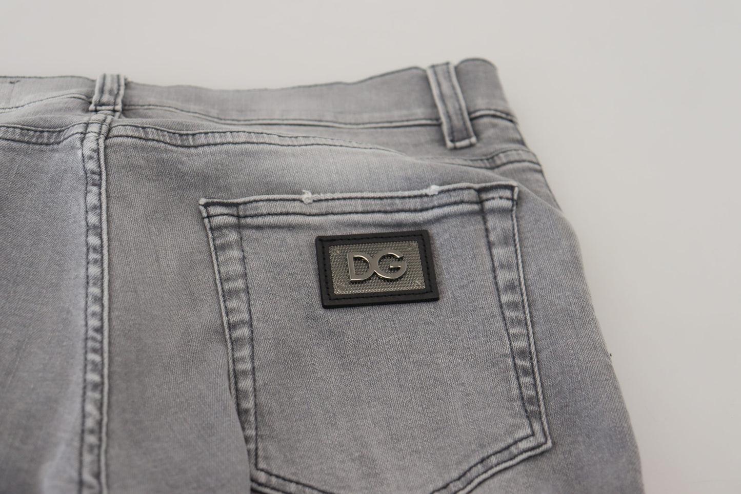 Chic Grey Washed Italian Denim Pants