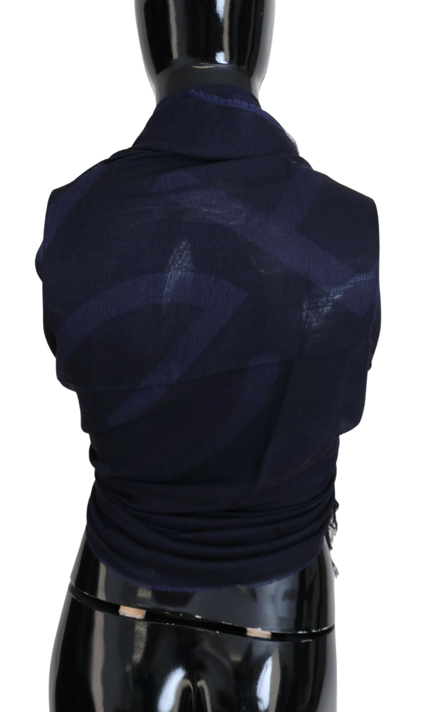 Dark Blue Wool Neck Wrap Shawl Fringes Scarf