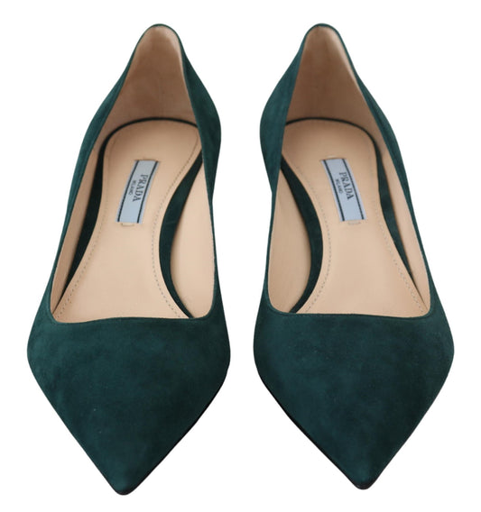 Elegant Green Suede Heels Pumps