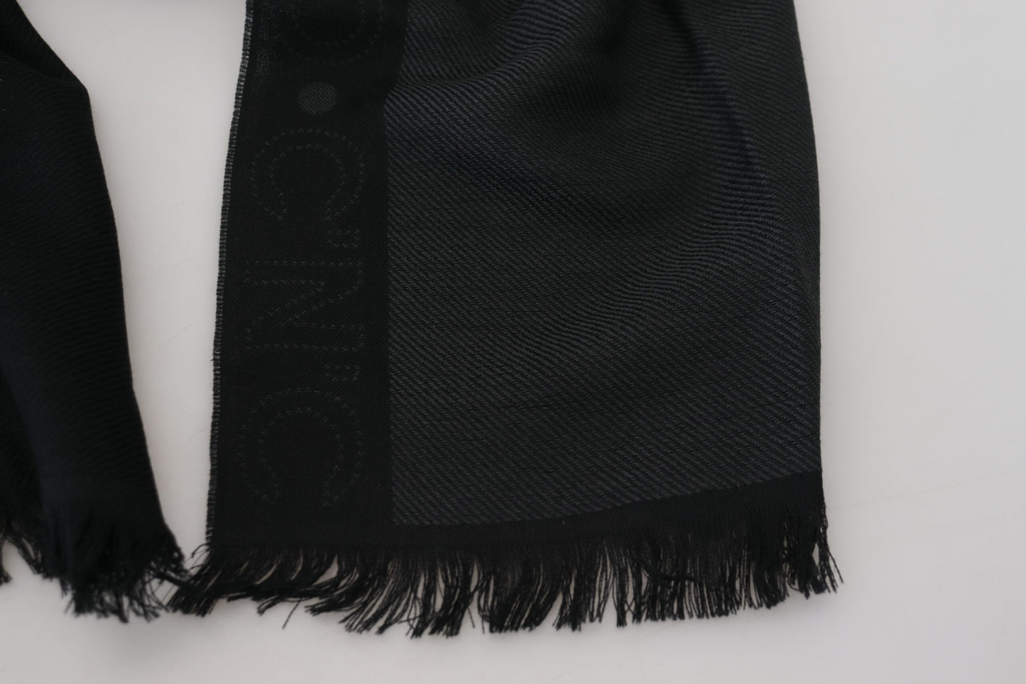 Black Wool Shawl Foulard Fringes Scarf