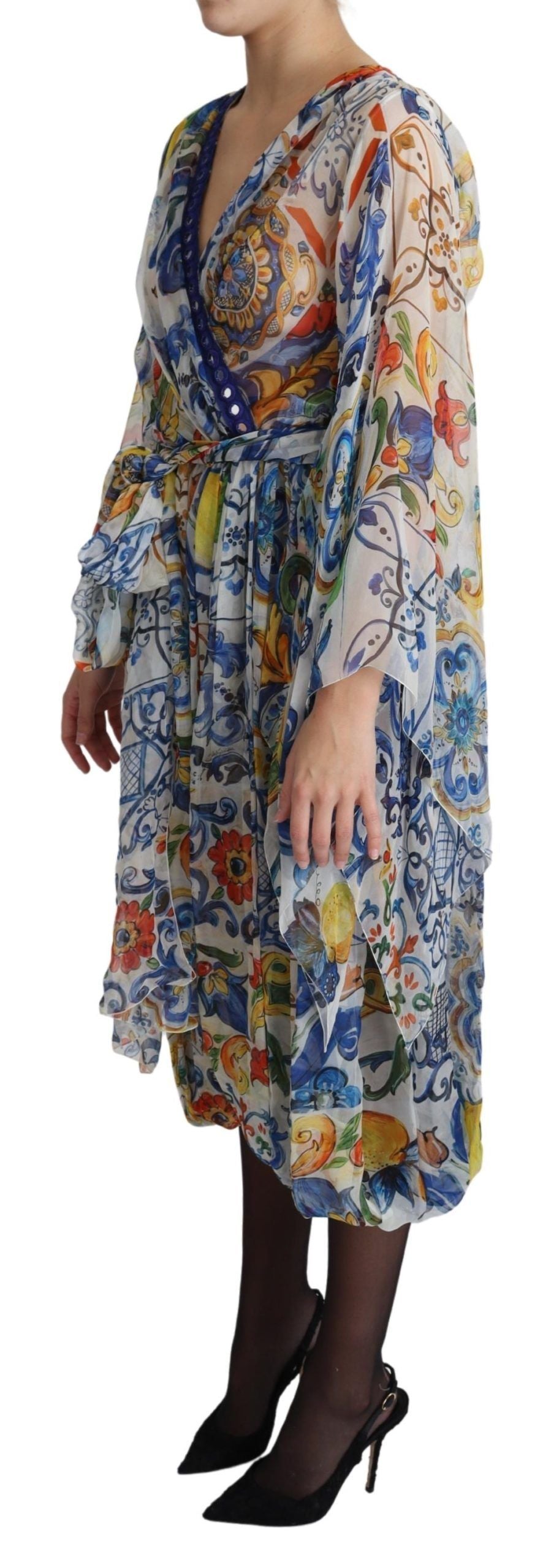 Majolica Print Silk Wrap Midi Dress