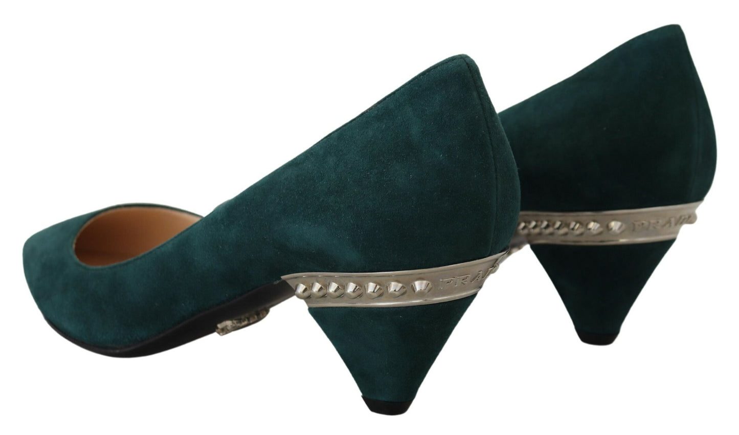 Elegant Green Suede Heels Pumps