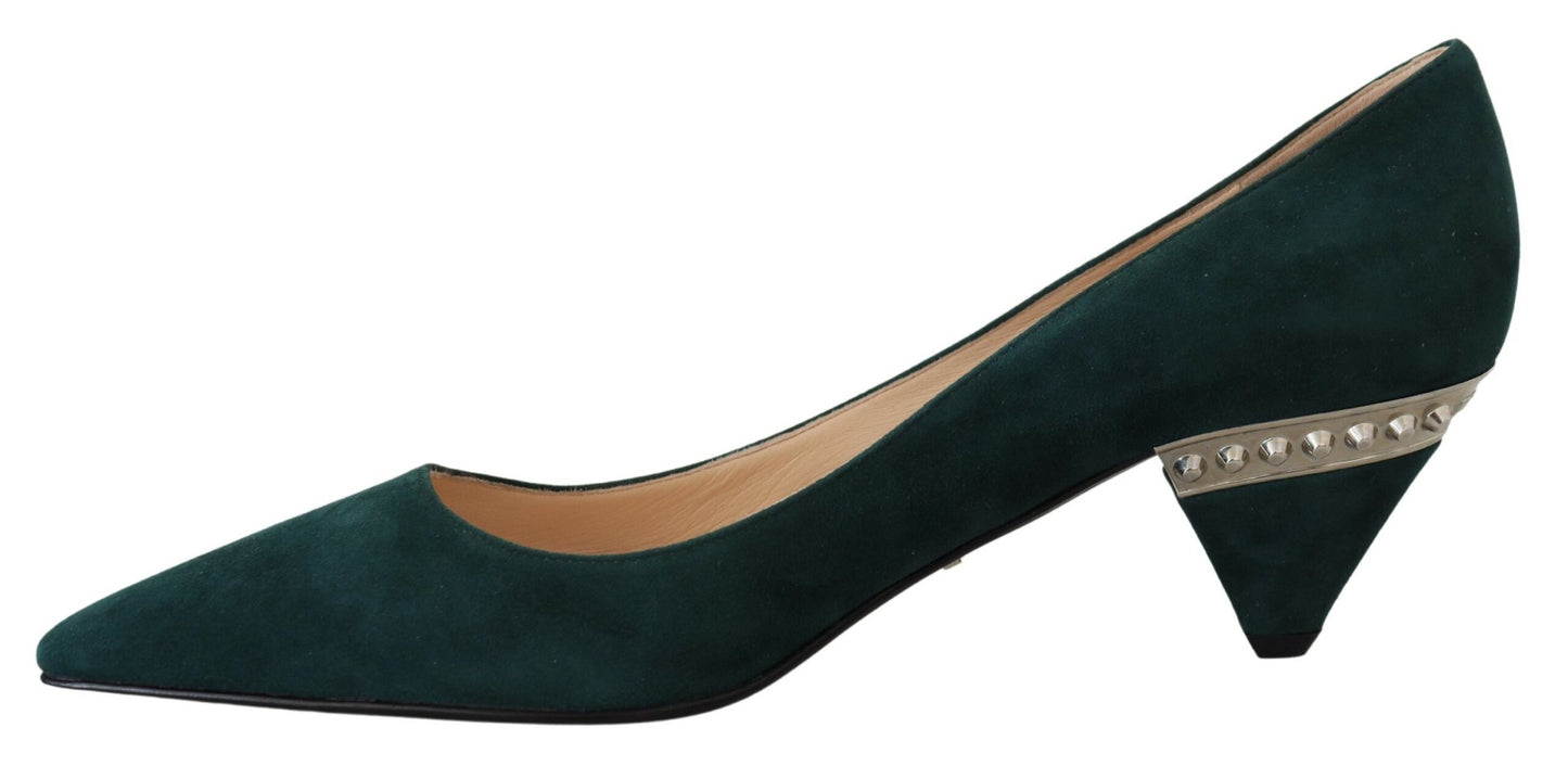 Elegant Green Suede Heels Pumps