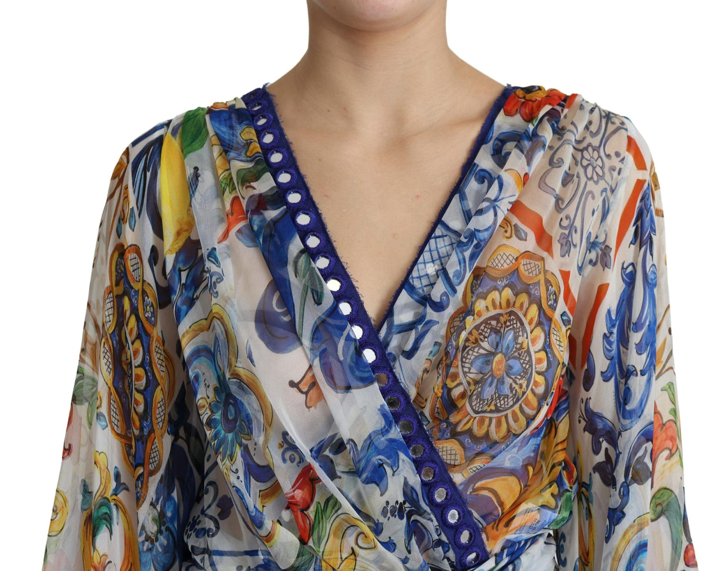 Majolica Print Silk Wrap Midi Dress