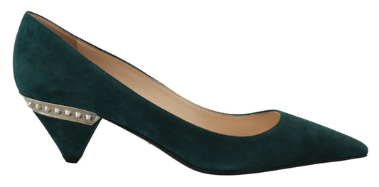 Elegant Green Suede Heels Pumps