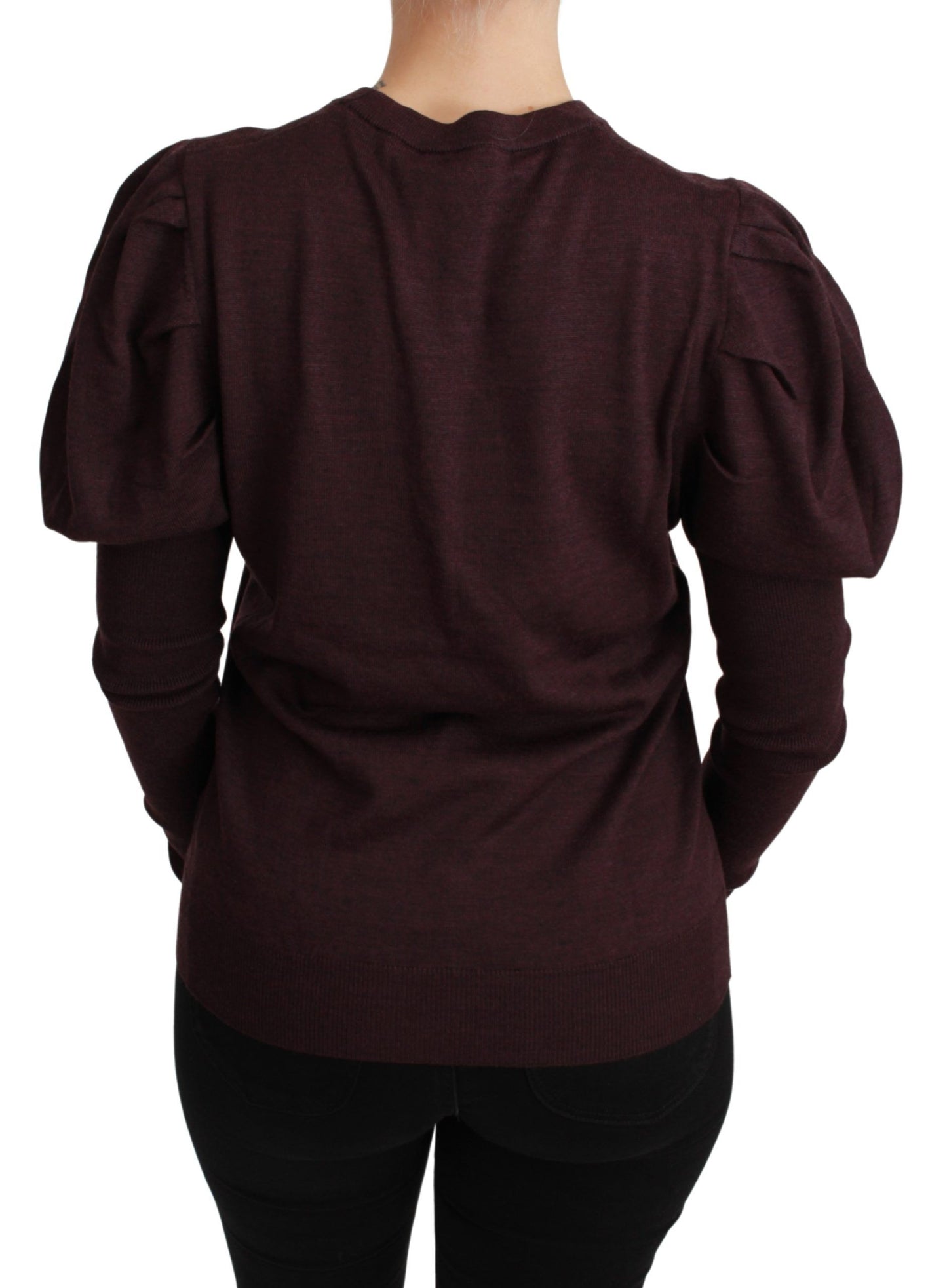 Maroon Floral Embroidered Virgin Wool Sweater