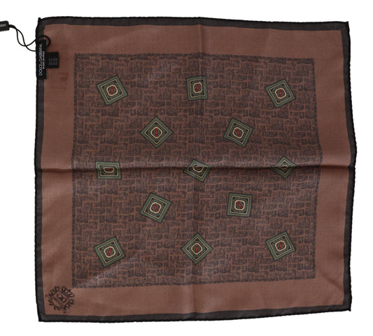 Brown Patterned Silk Square Handkerchief Scarf