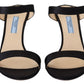 Black Leather Sandals Stiletto Heels Open Toe Shoes