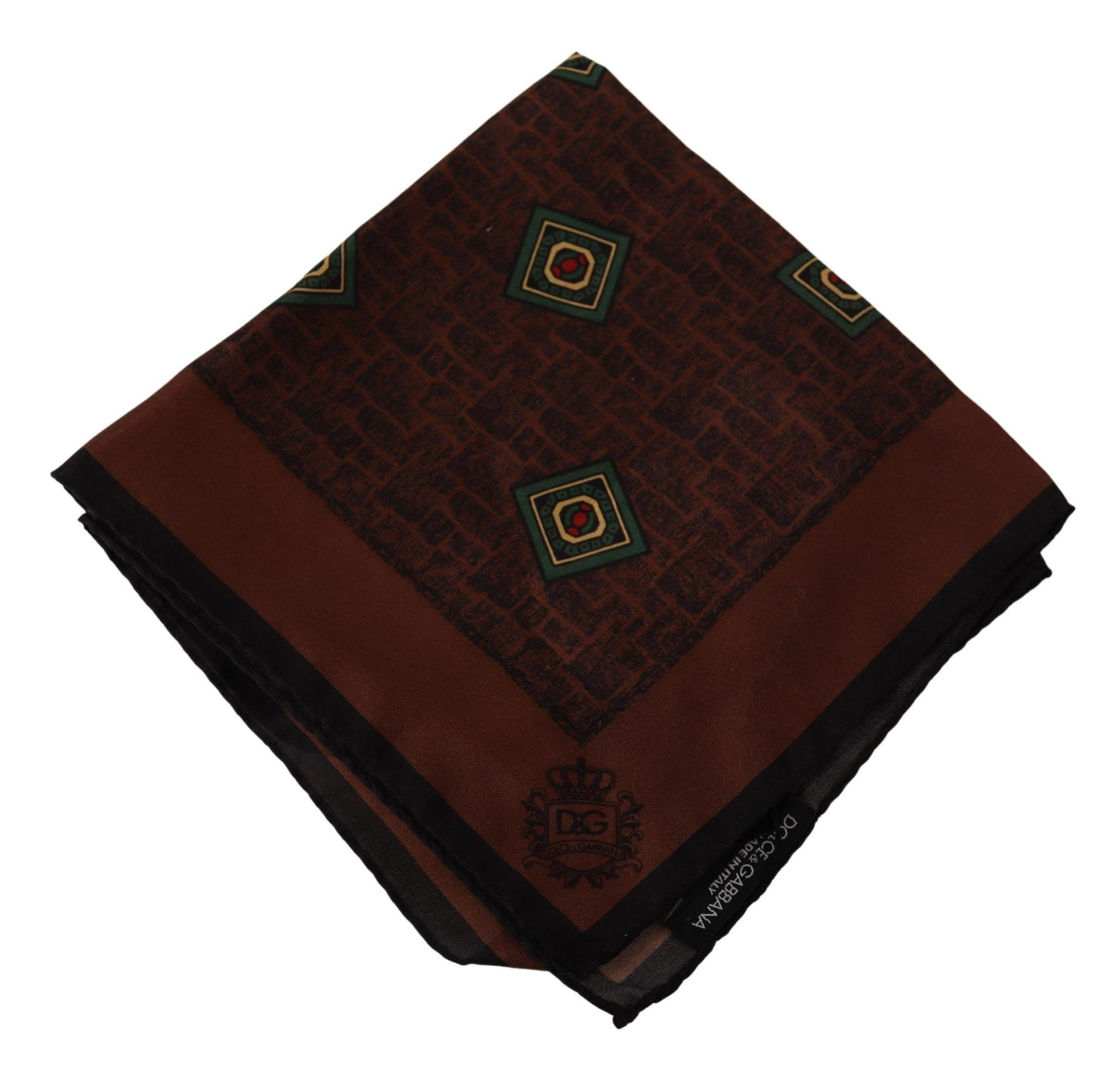 Brown Patterned Silk Square Handkerchief Scarf