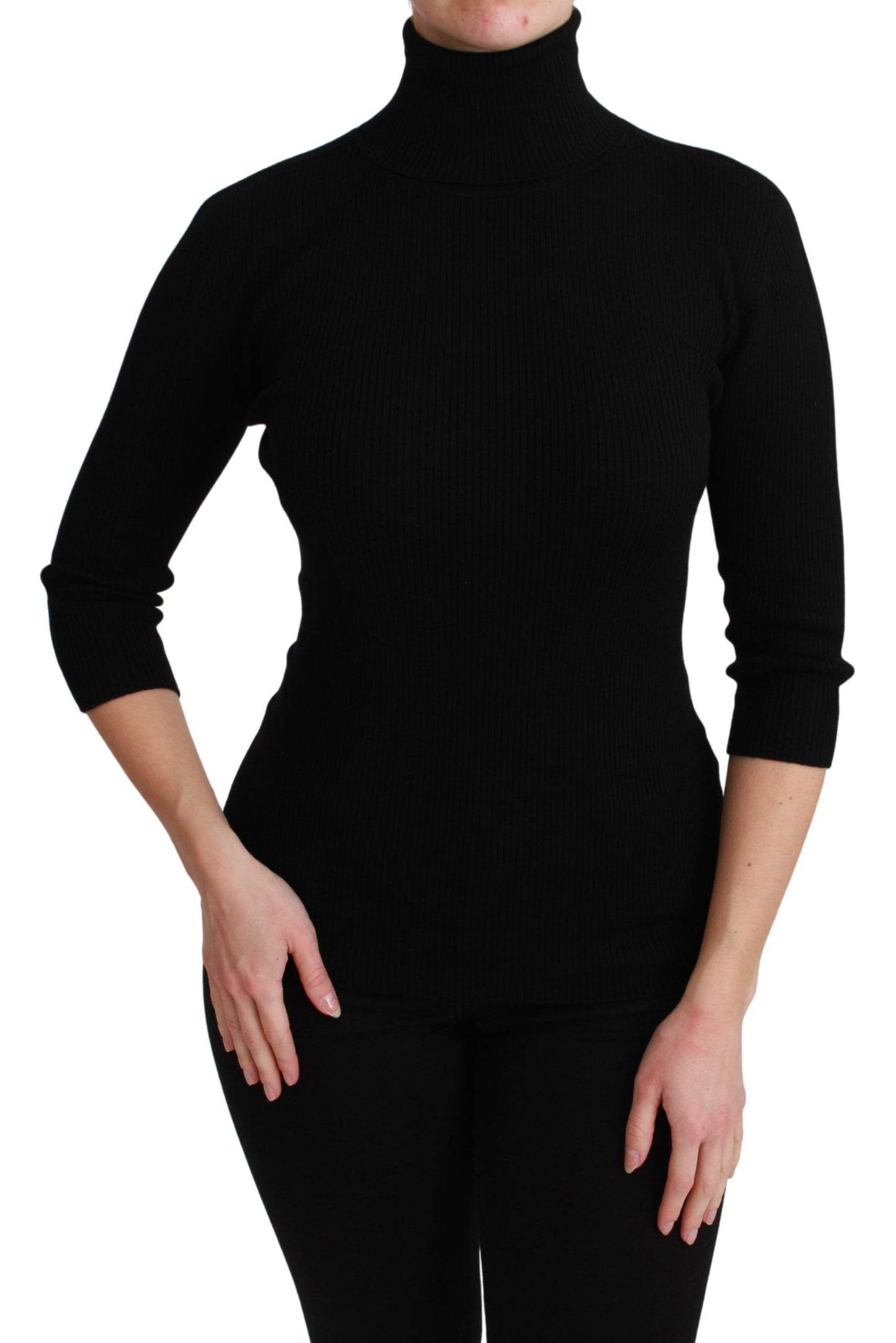 Elegant Black Wool Turtleneck Sweater