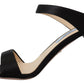 Black Leather Sandals Stiletto Heels Open Toe Shoes