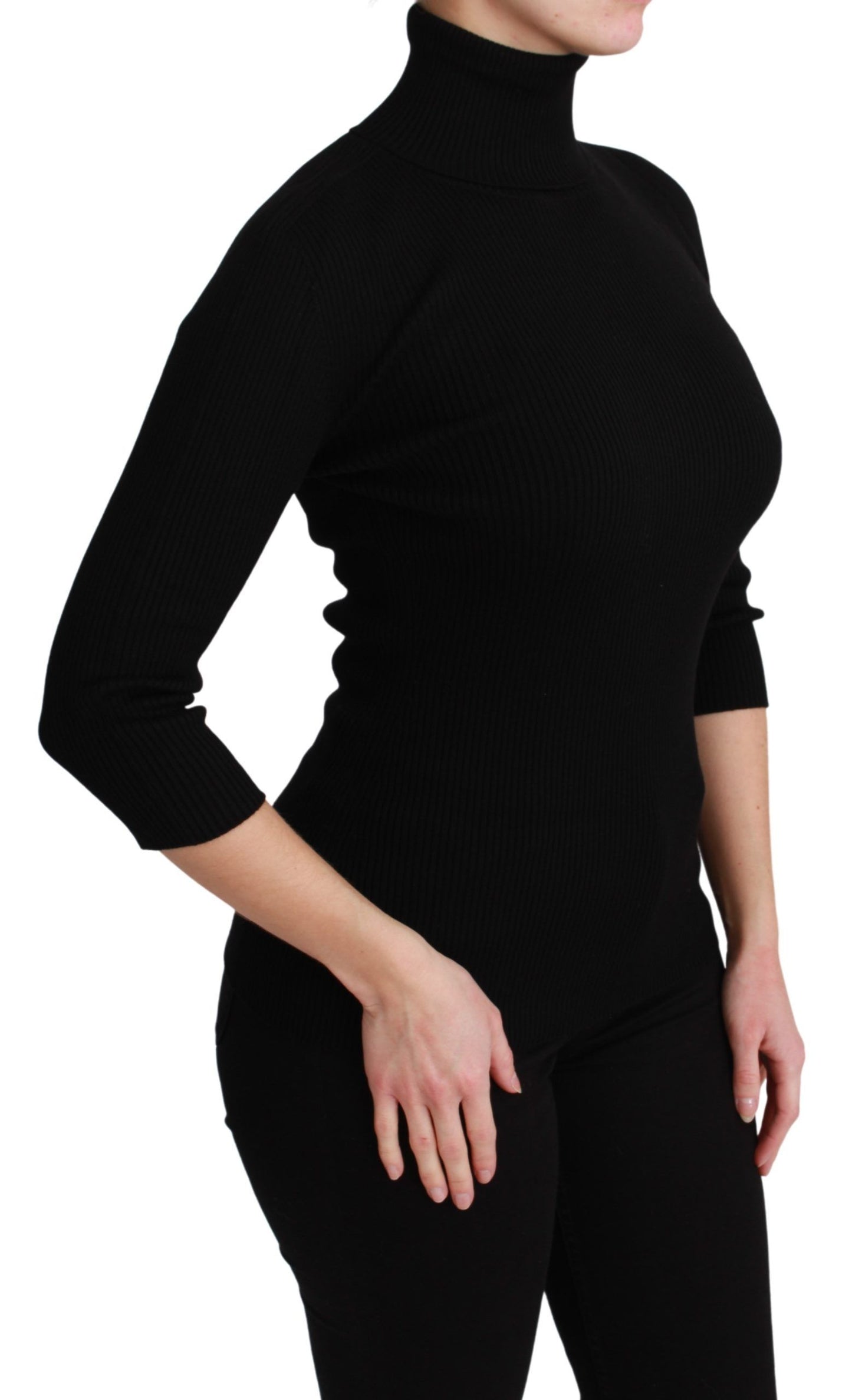 Elegant Black Wool Turtleneck Sweater