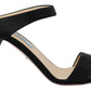 Black Leather Sandals Stiletto Heels Open Toe Shoes