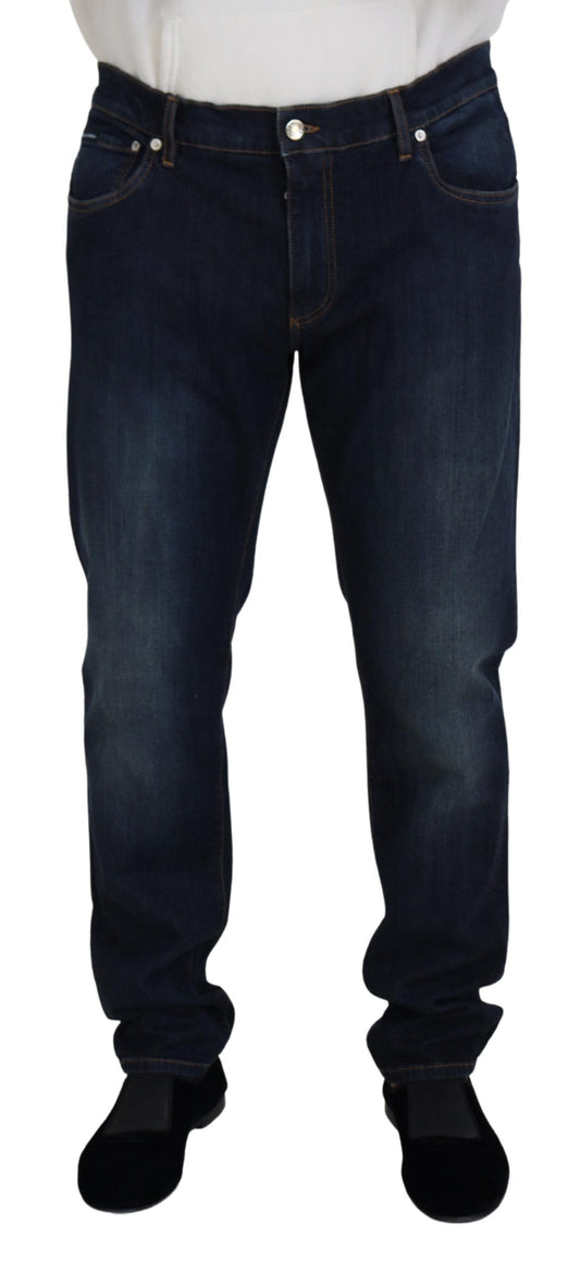 Blue Cotton Straight Fit Casual Denim Jeans