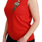 Red Tank Vest Crystal Flower Wool Top