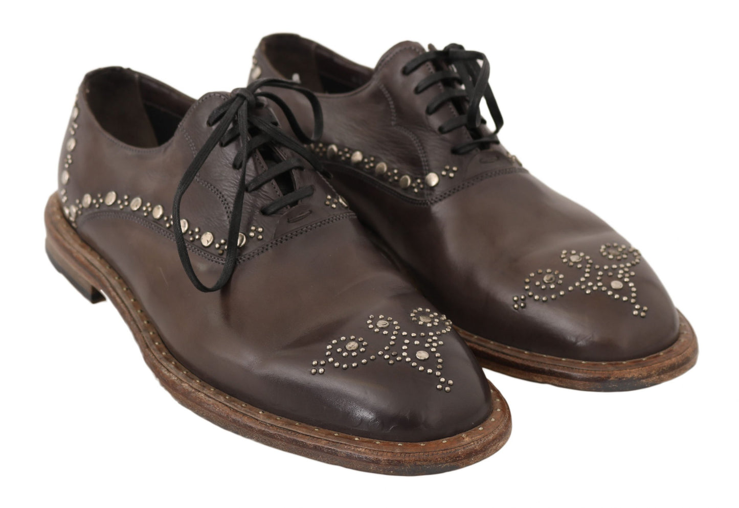 Elegant Studded Brown Leather Derby Shoes