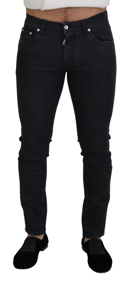 Elegant Black Cotton Stretch Jeans