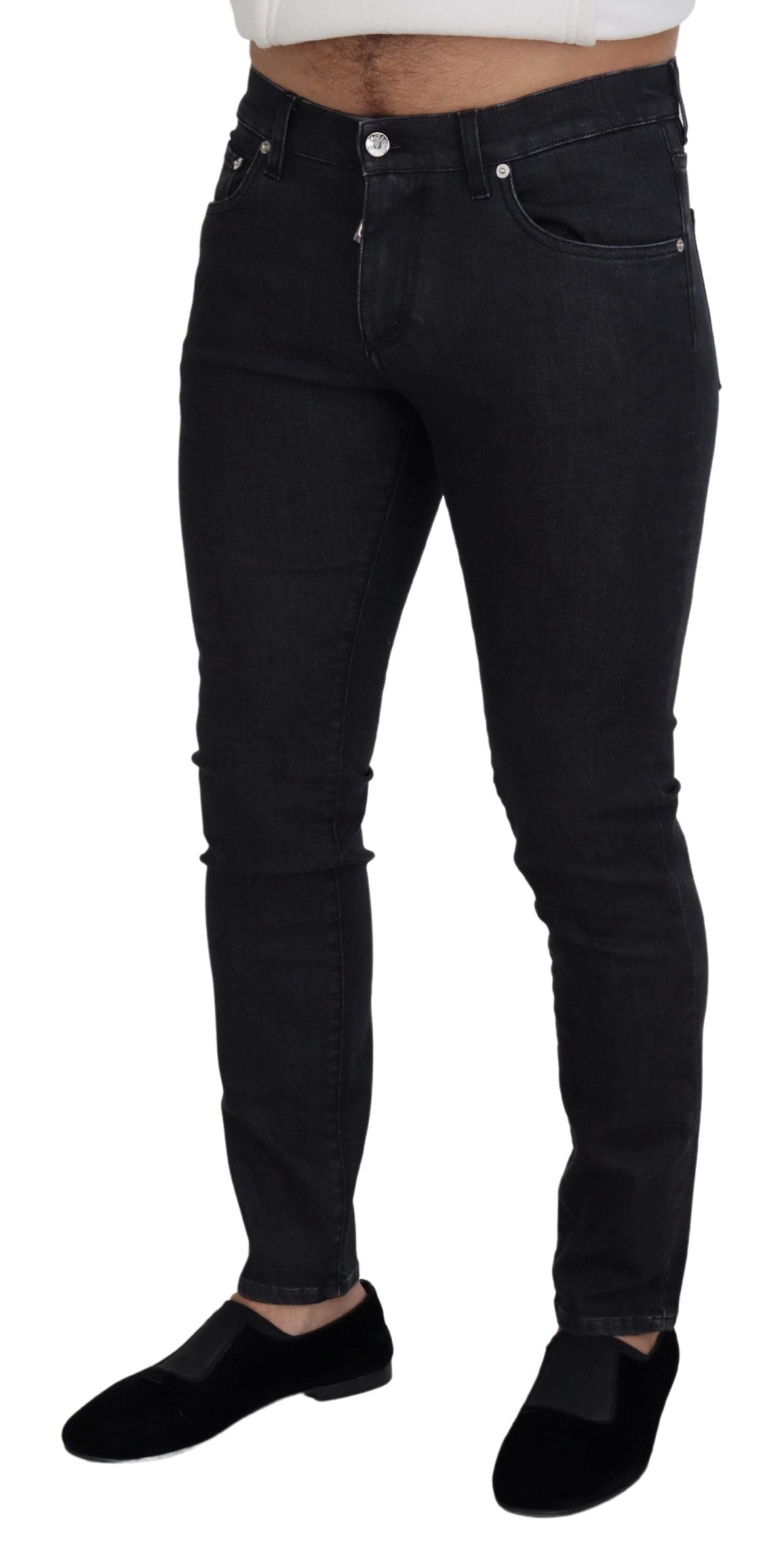 Elegant Black Cotton Stretch Jeans