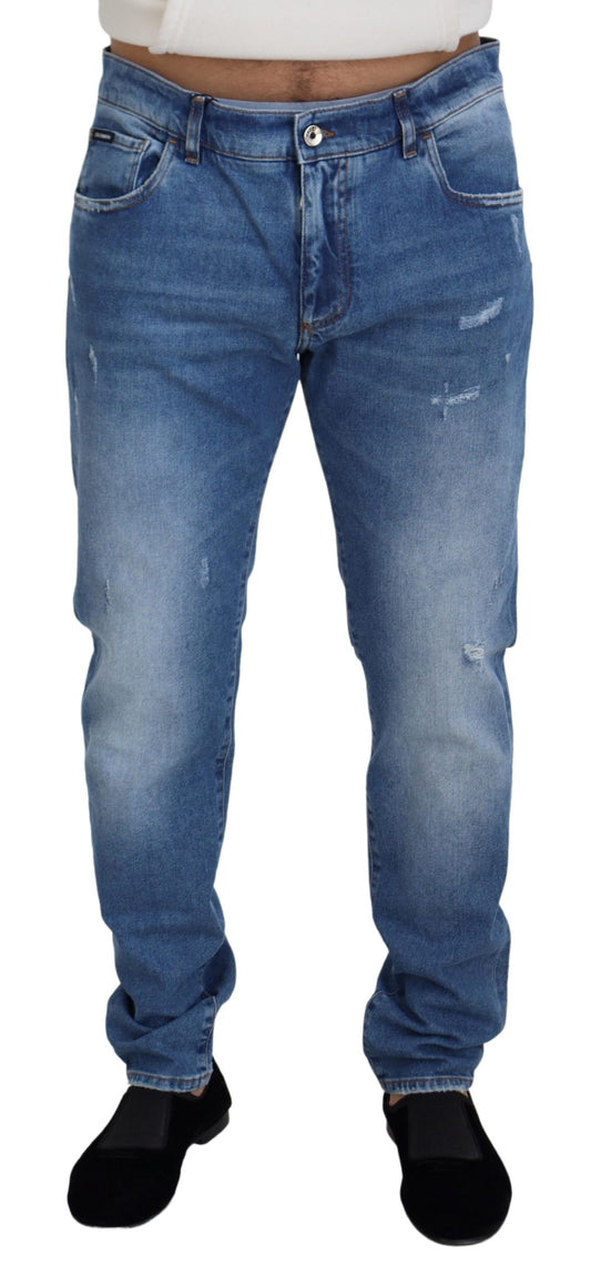 Elegant Blue Washed Denim Pants