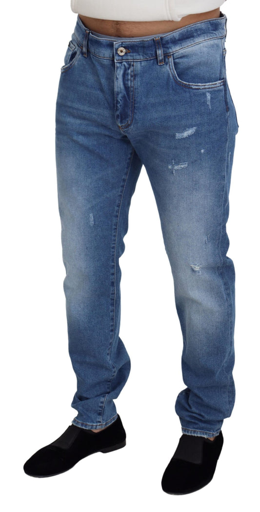 Elegant Blue Washed Denim Pants