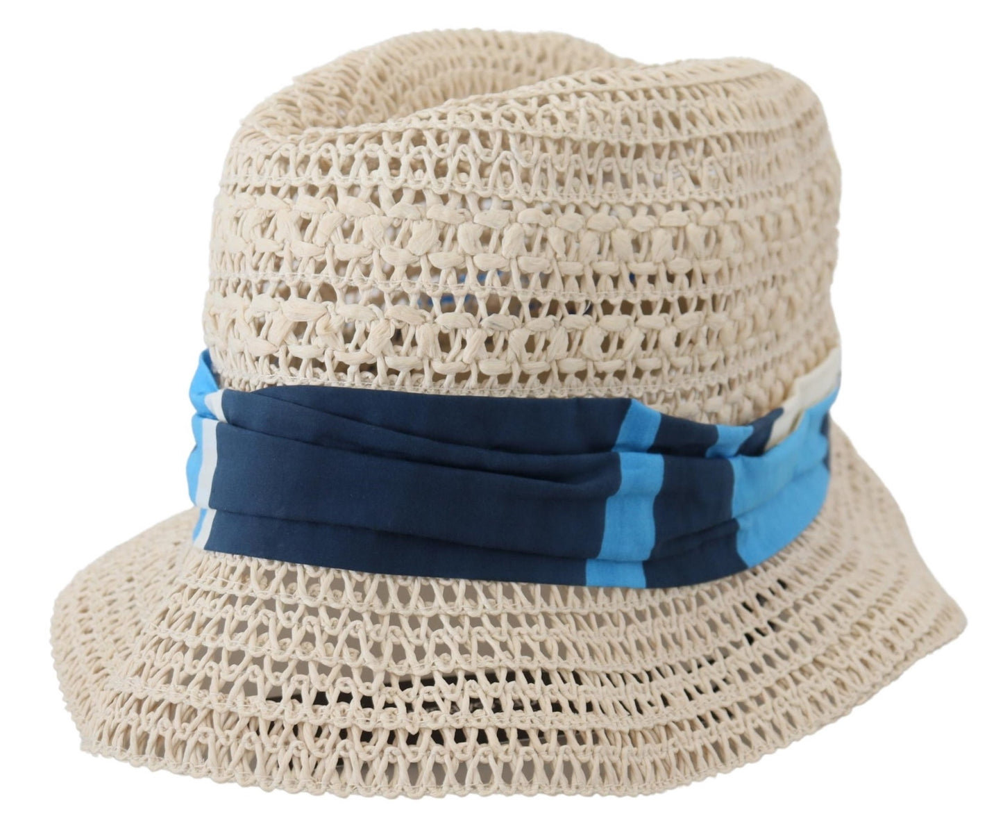 Elegant Beige Bucket Hat with Blue Bow Accent