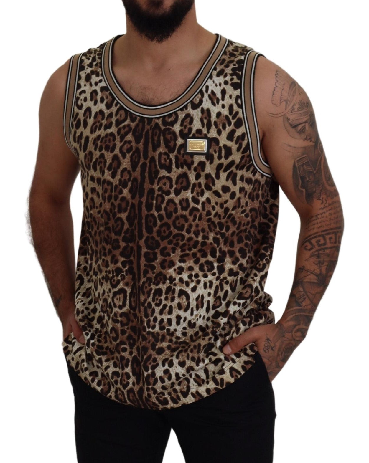 Leopard Print Sleeveless Cotton Tee