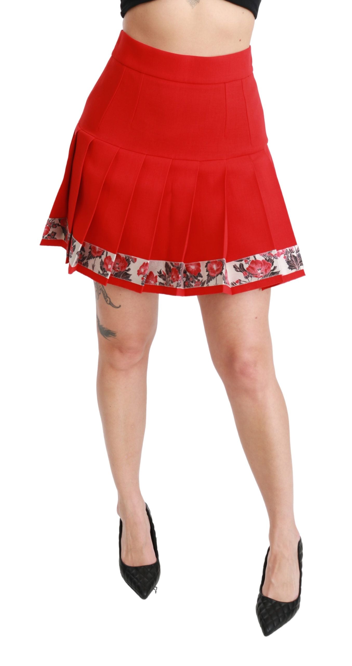 Elegant Floral Red High Waist Skirt