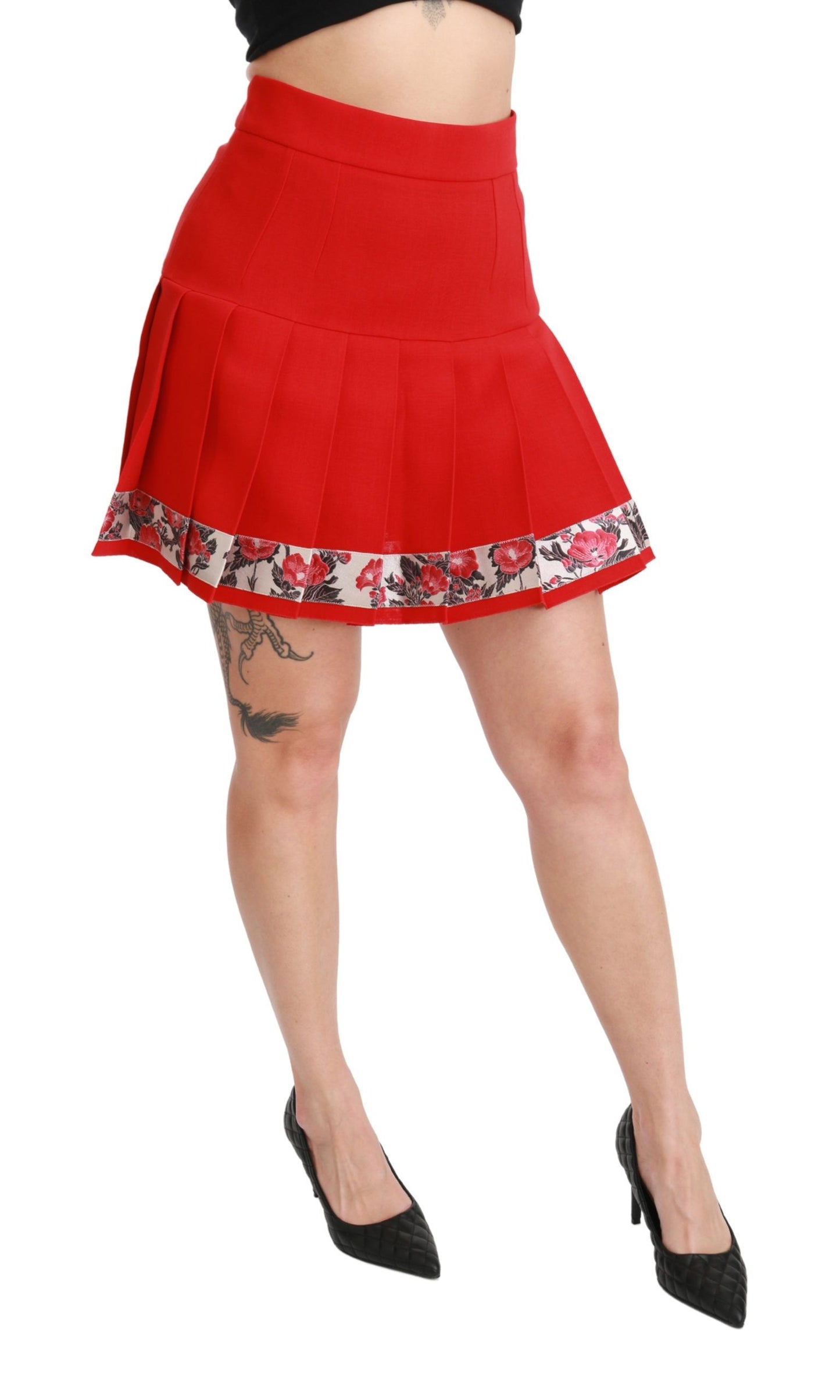 Elegant Floral Red High Waist Skirt