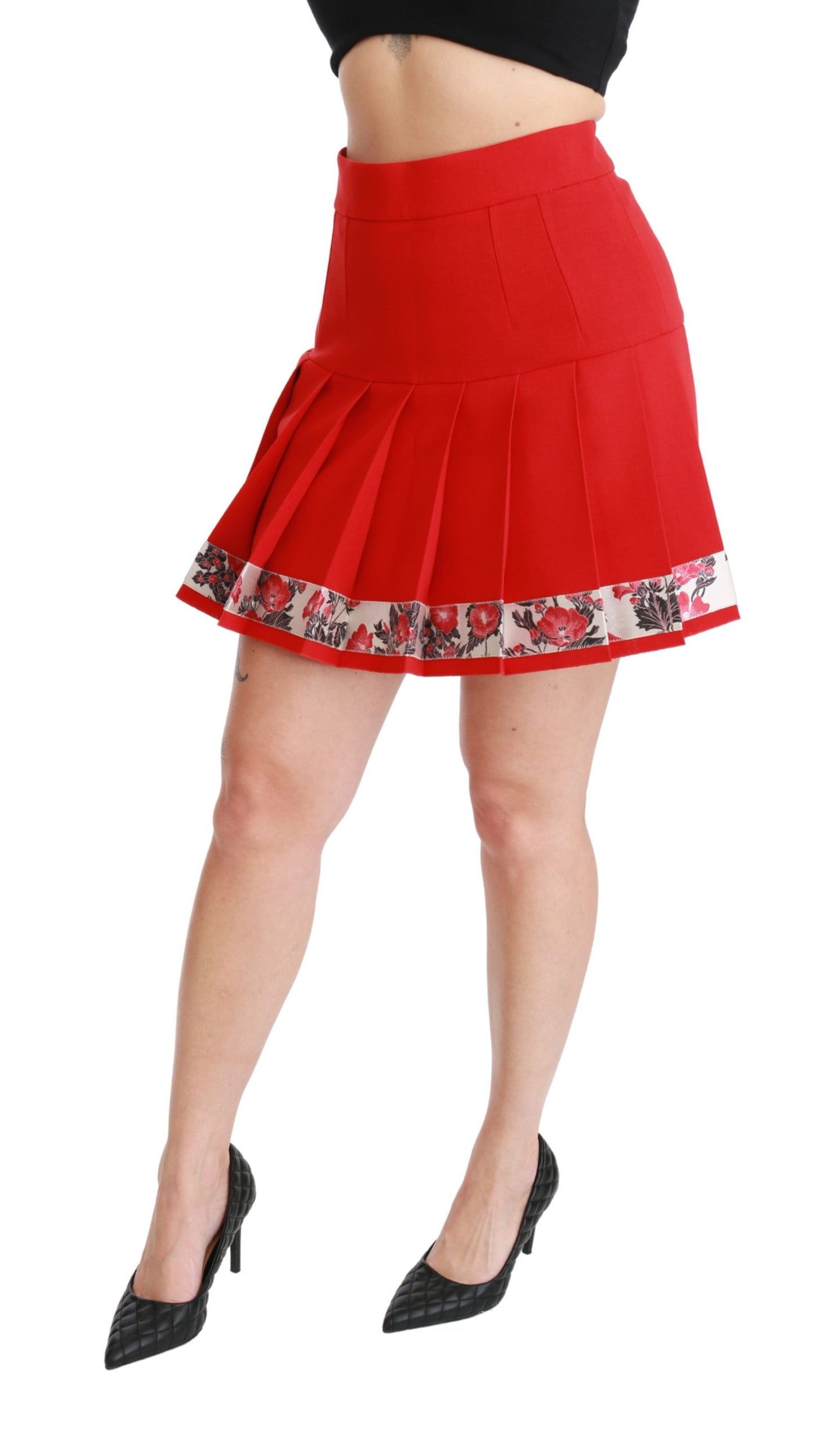 Elegant Floral Red High Waist Skirt