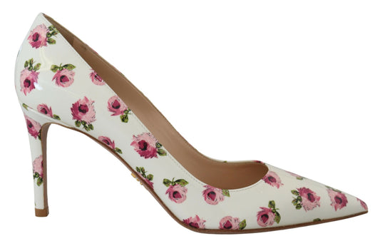 Elegant Floral Print Leather Heels