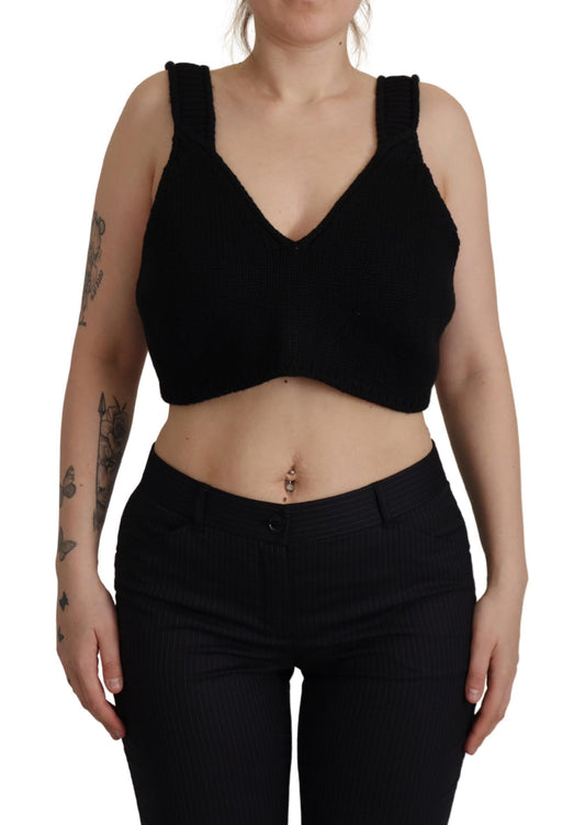 Black Bustier Cropped Cashmere Top