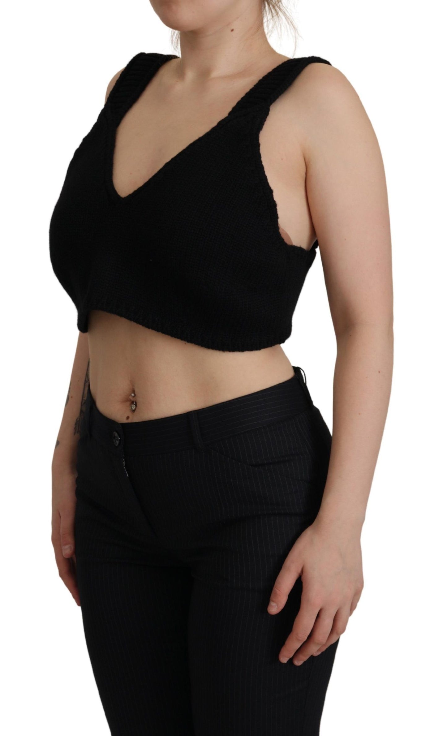 Black Bustier Cropped Cashmere Top