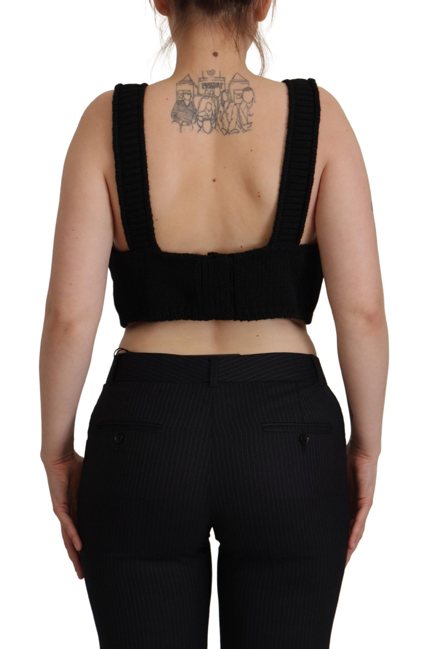 Black Bustier Cropped Cashmere Top