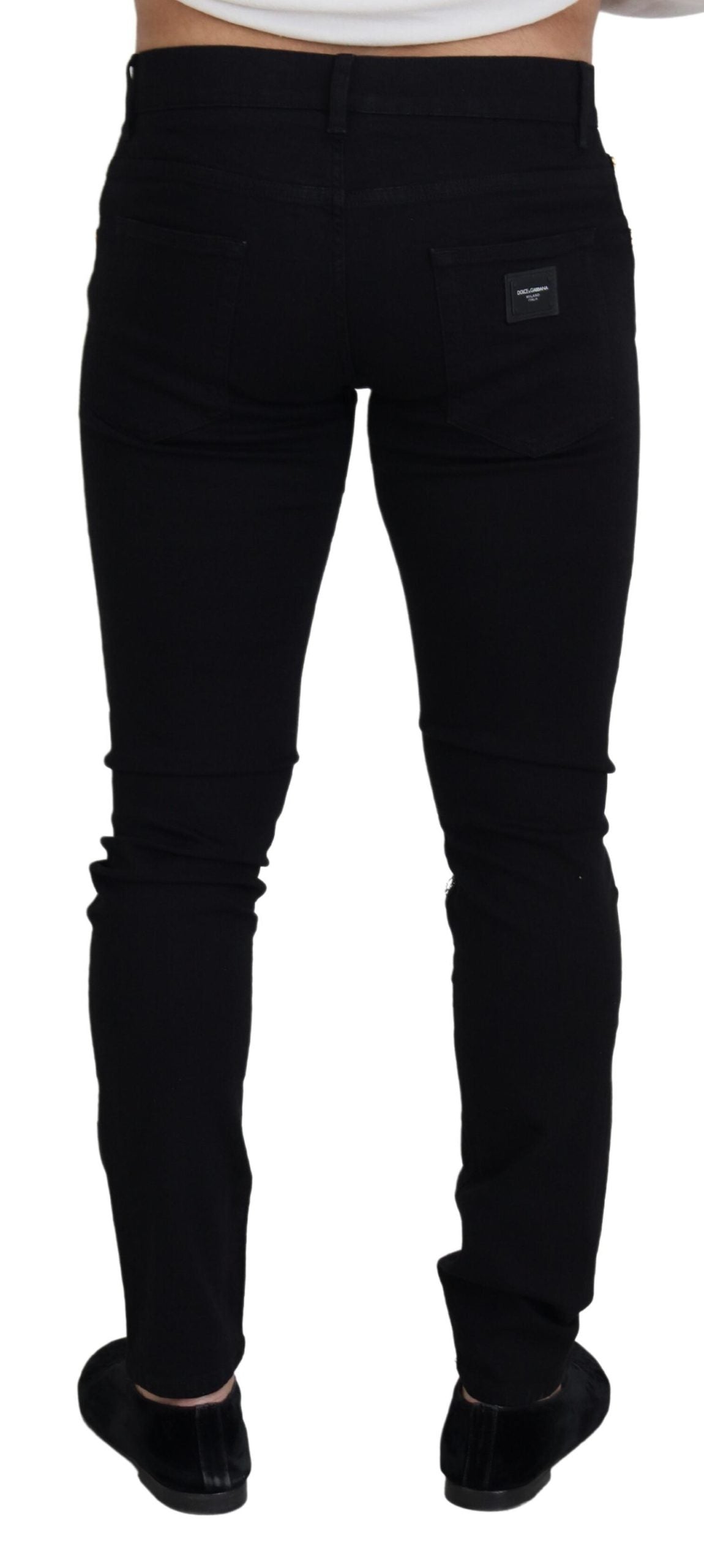 Black Cotton Tattered Skinny Denim Jeans