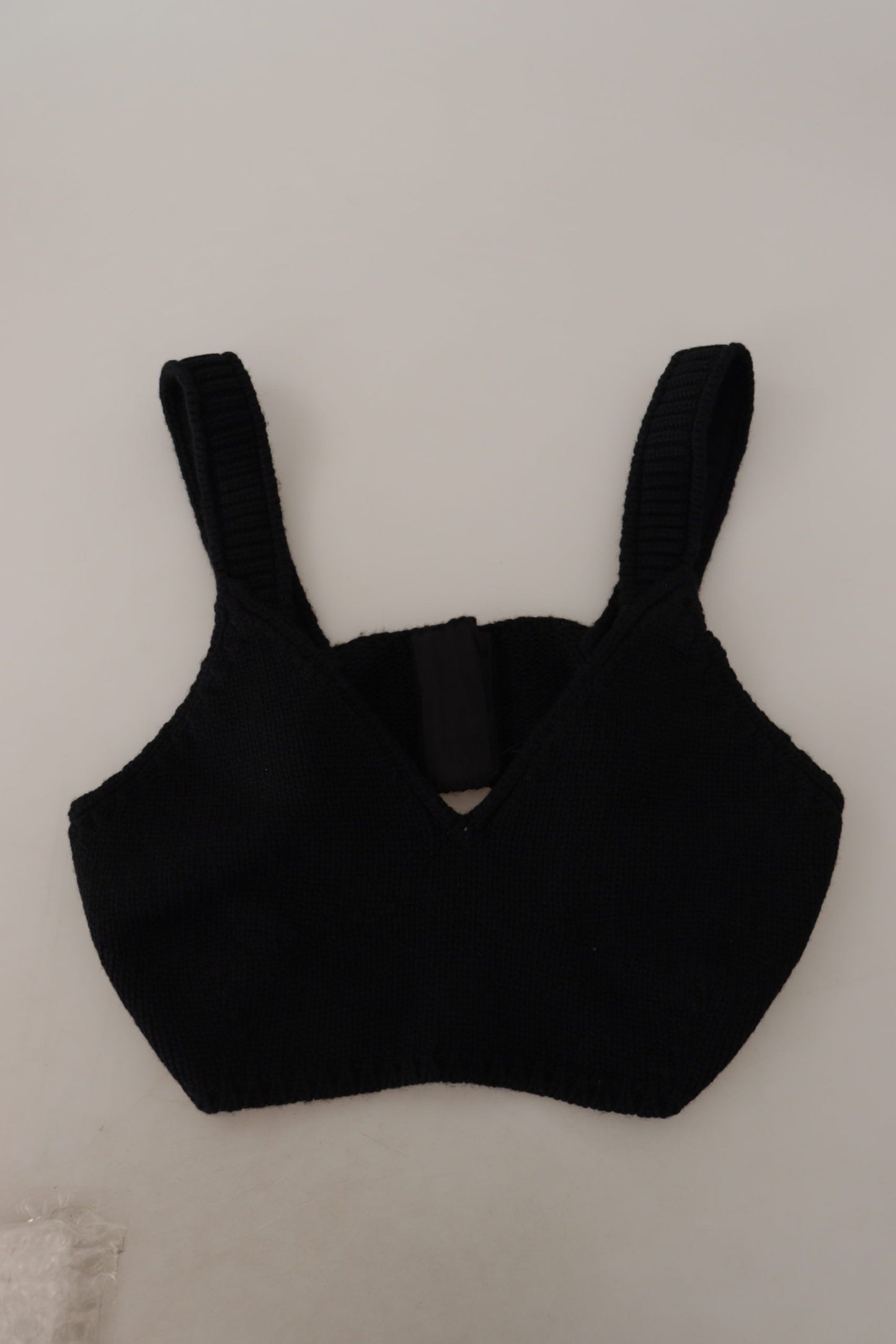 Black Bustier Cropped Cashmere Top