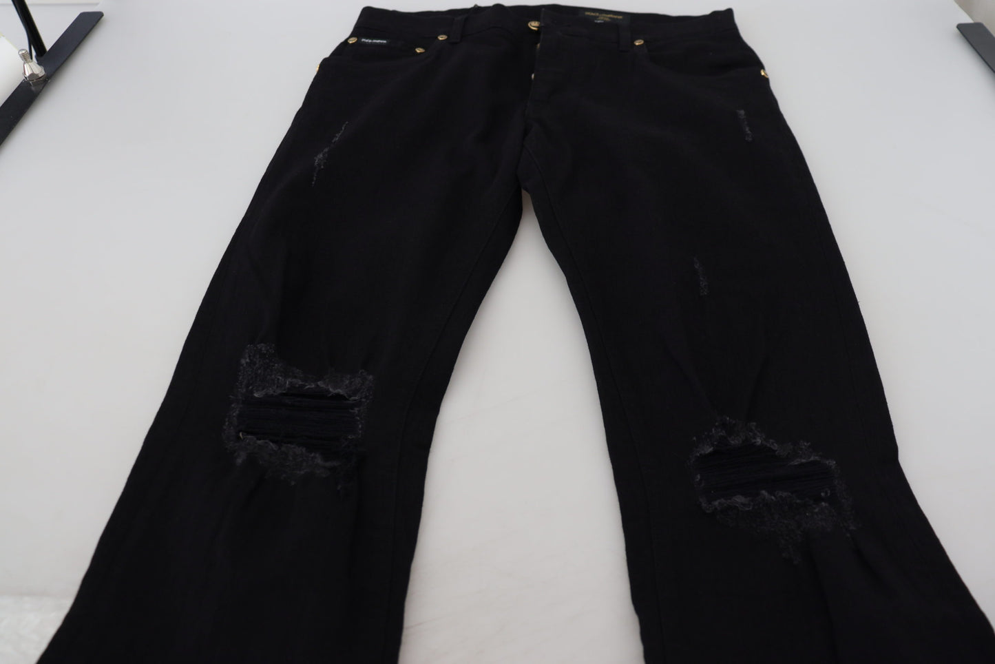 Black Cotton Tattered Skinny Denim Jeans