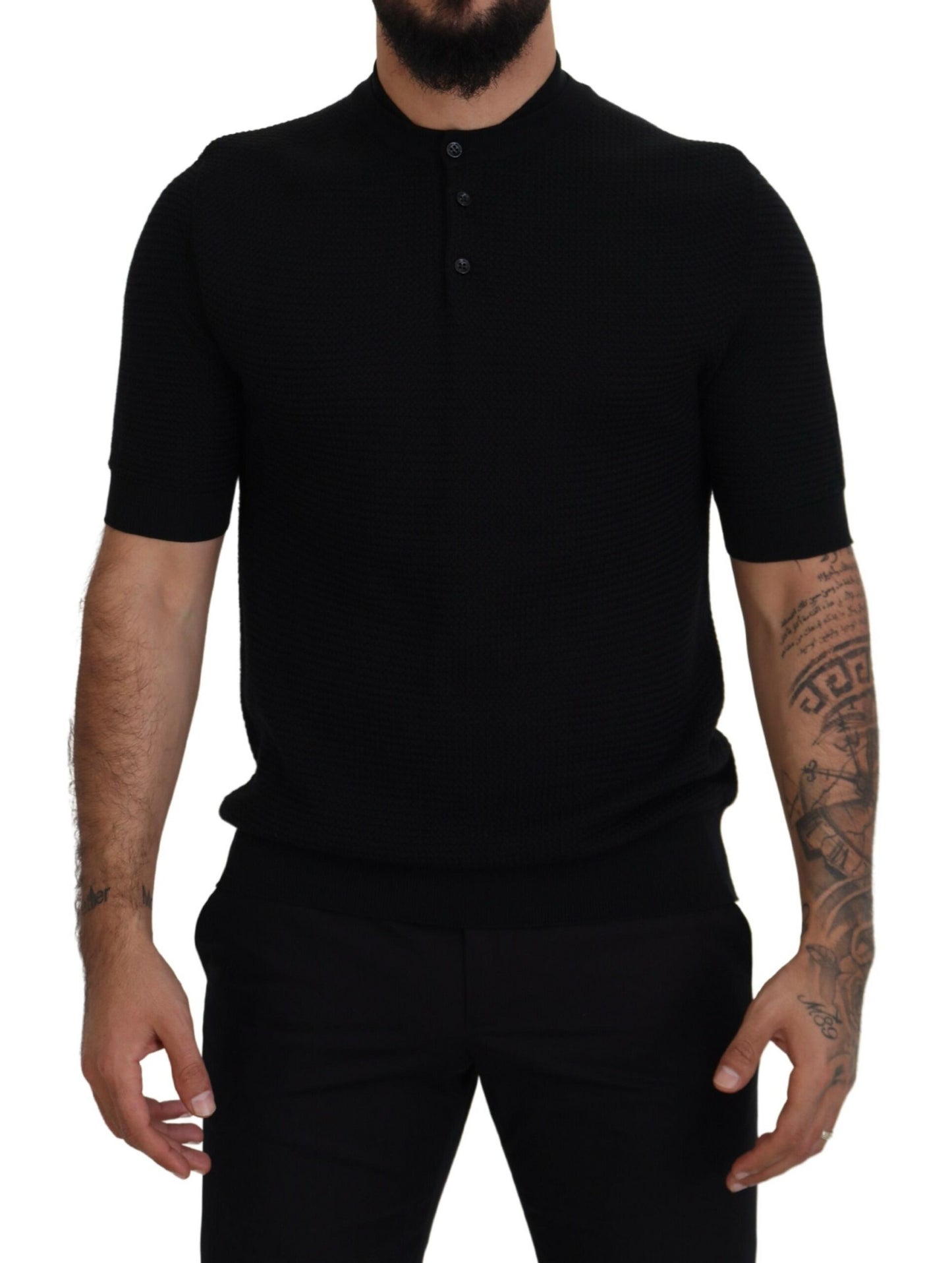 Elegant Black Mandarin Collar Tee