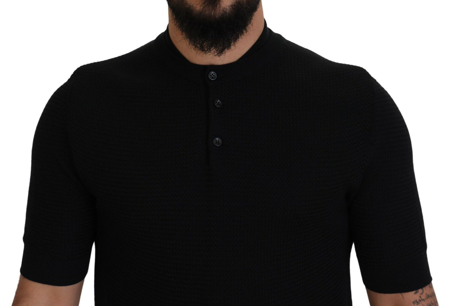 Elegant Black Mandarin Collar Tee