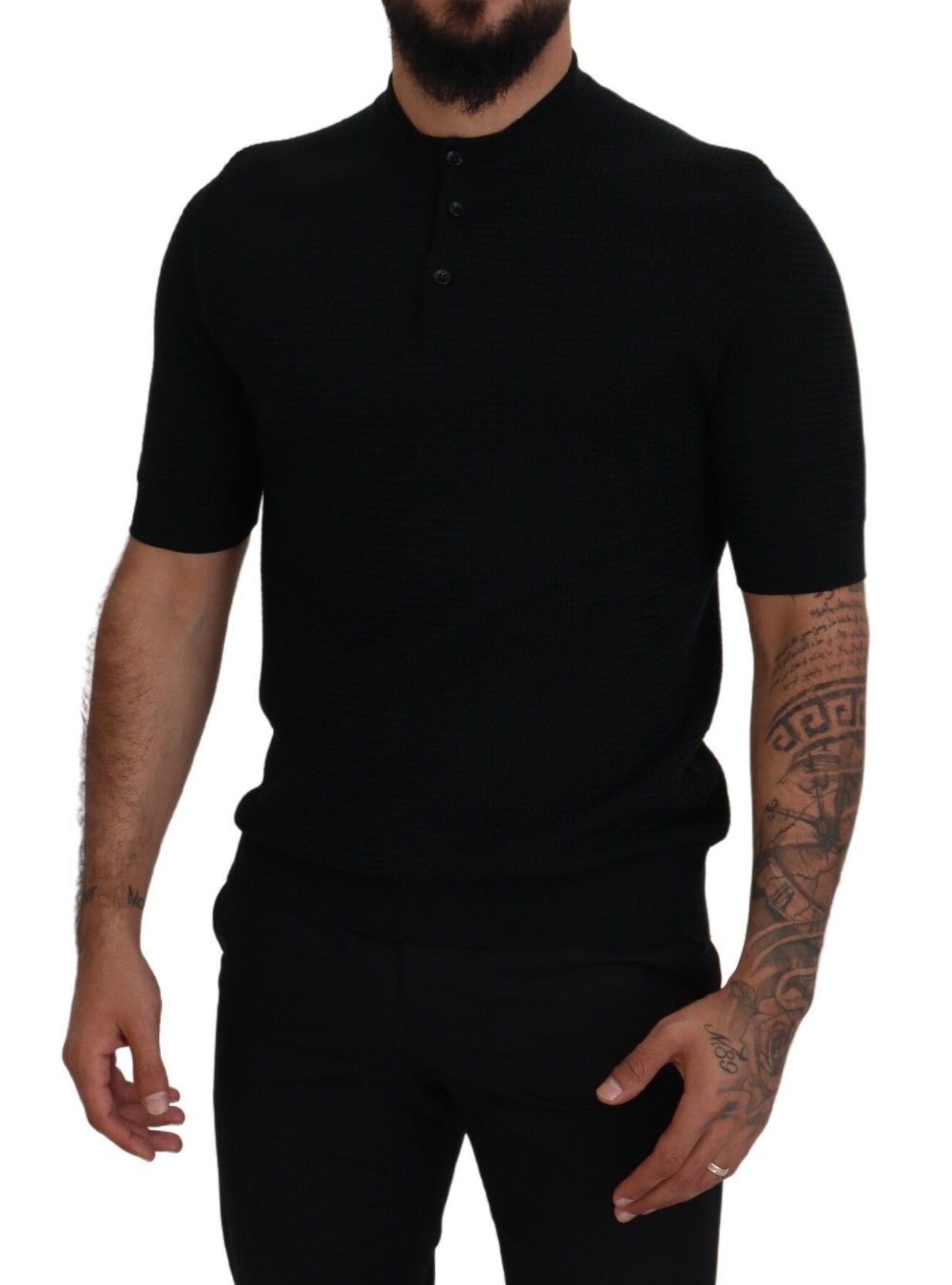 Elegant Black Mandarin Collar Tee