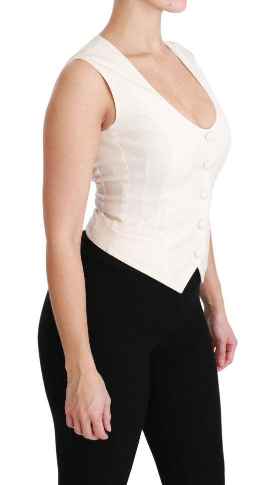 Elegant White Sleeveless Wool-Silk Blend Vest