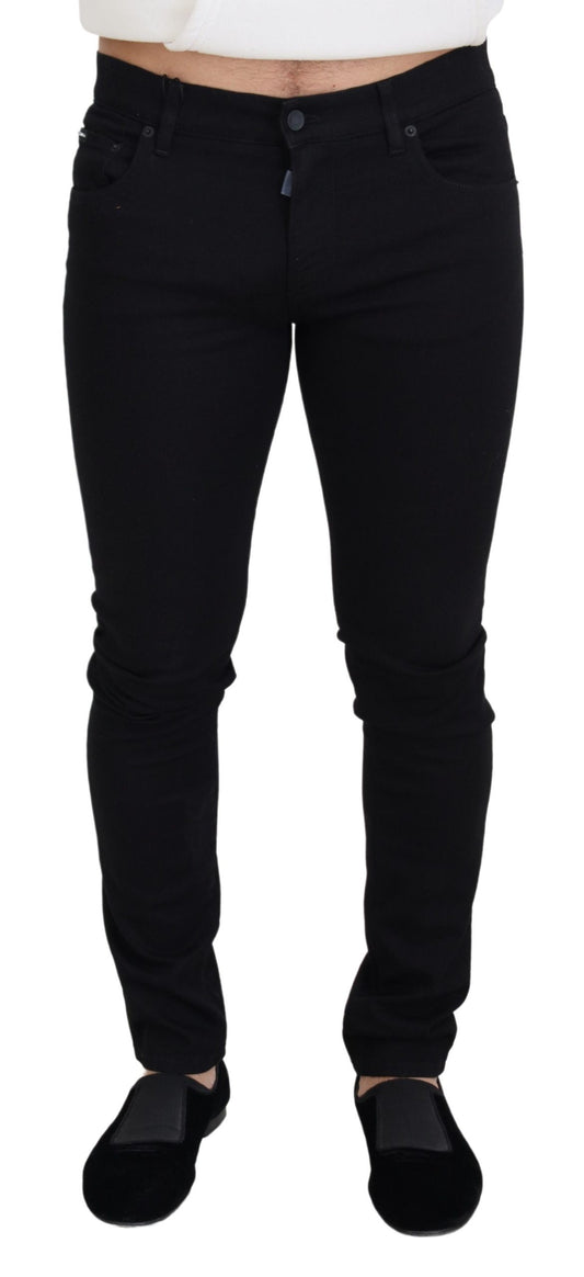 Elegant Black Cotton Blend Denim Pants