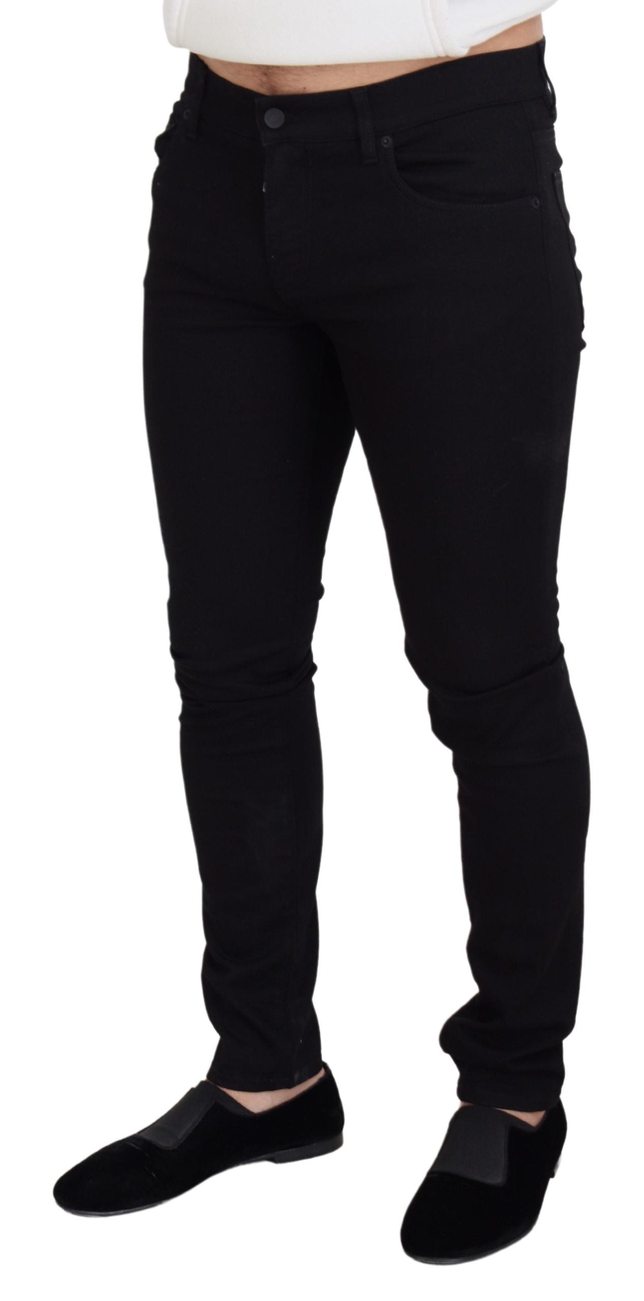 Elegant Black Cotton Blend Denim Pants