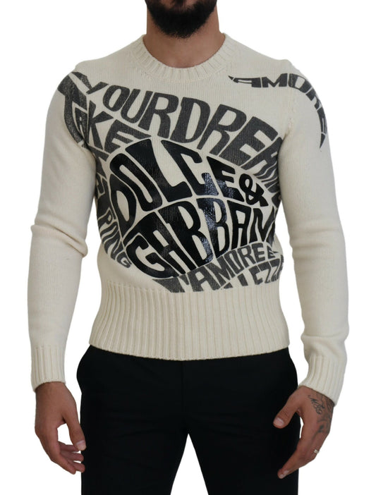 Elegant Off White Virgin Wool Sweater