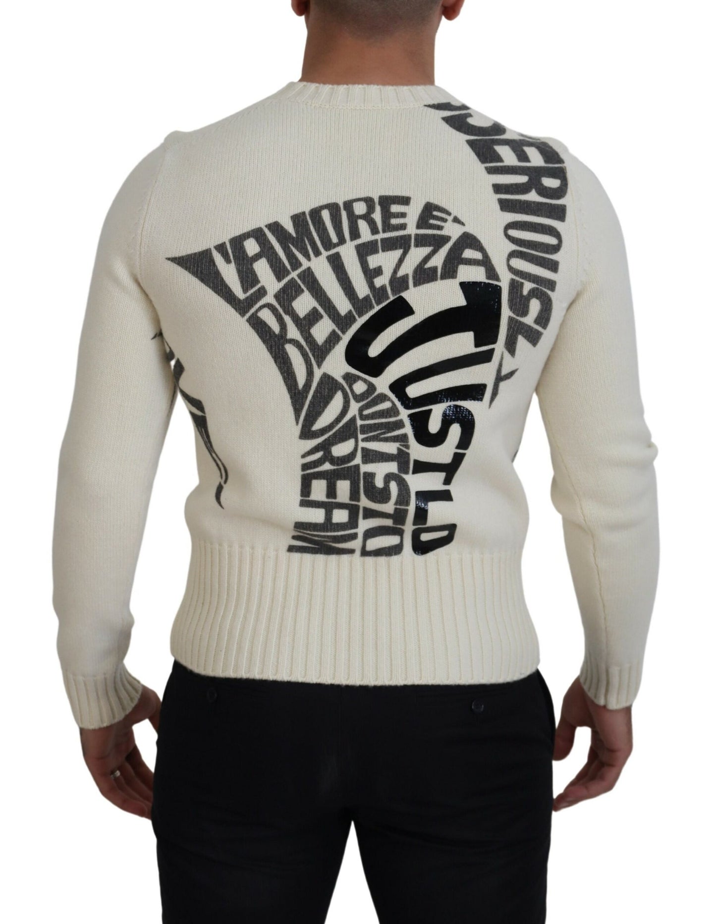 Elegant Off White Virgin Wool Sweater